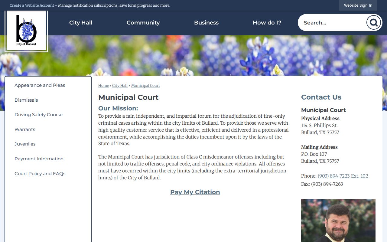 Bullard Municipal Court criminal citation records page