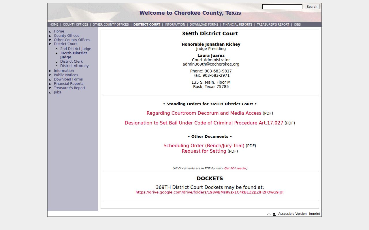 Cherokee County 369th District criminal court case page