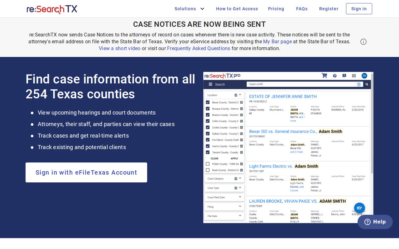 Cherokee County criminal court case lookup through re Search TX
