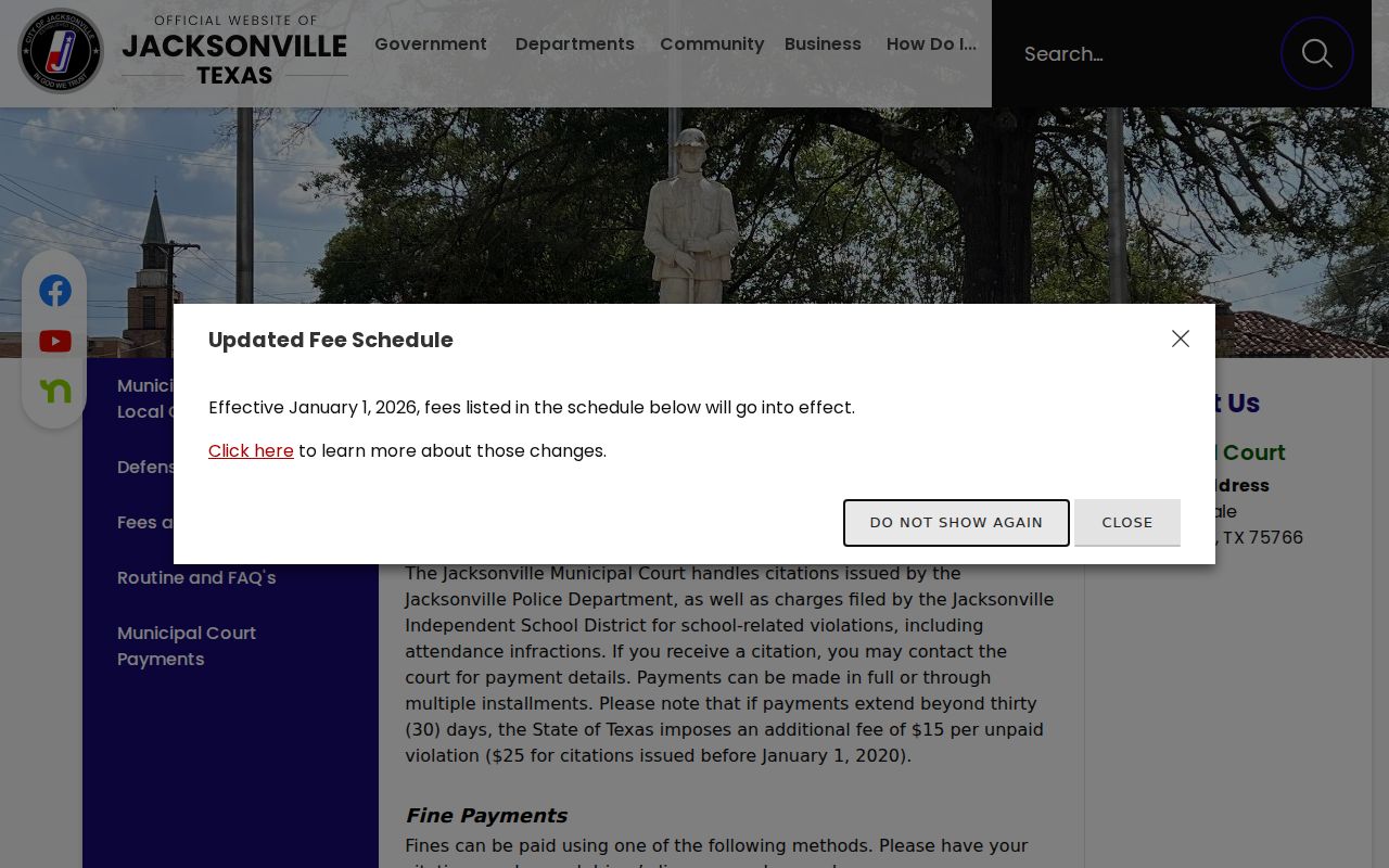 Jacksonville Municipal Court criminal citation records page
